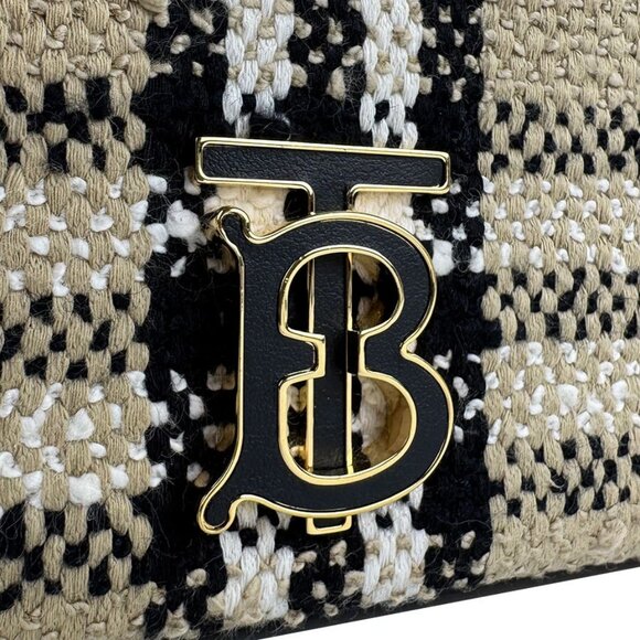 Auth BURBERRY Chain Shoulder Bag Beige/Black/Gold Canvas/Metal - z4021 - Picture 11 of 12